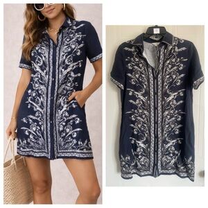 Max Studio S Linen Blend Shirt Dress Euro Summer Chic